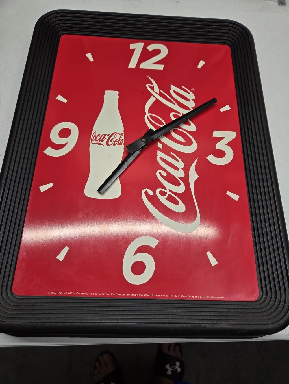 Coca-Cola Rectangular Wall Clock Bottle Design Red Black White Soda Sign Works
